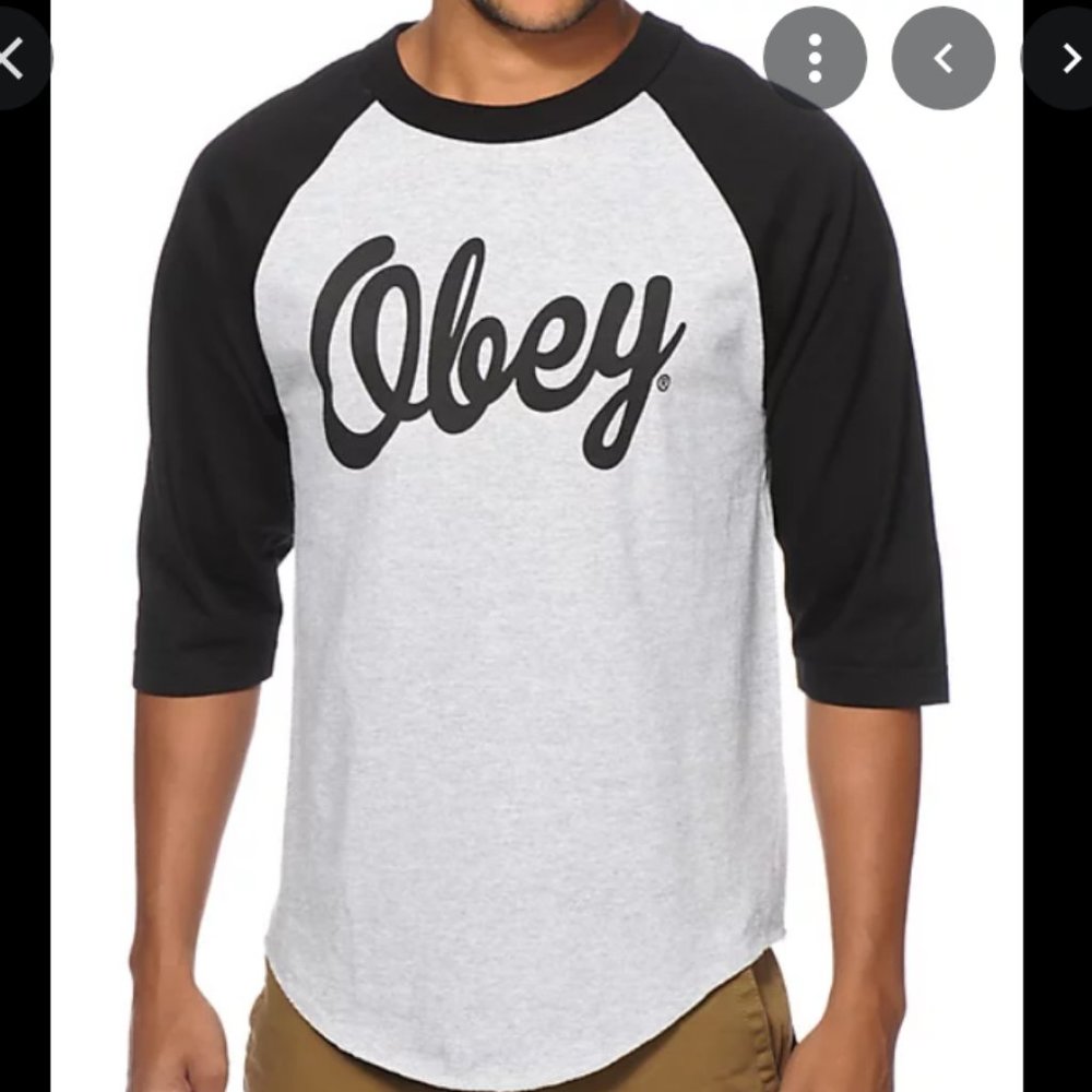 Obey Propaganda Dewallen Baseball Raglan Tee Gray Size Medium